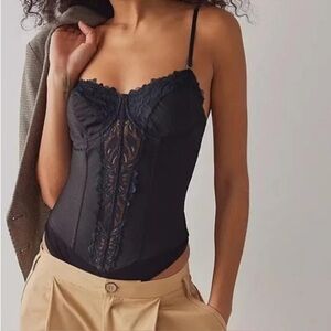 Free People Intimately NWOT Good Luck Charm Lace Bodysuit in Black Size Small